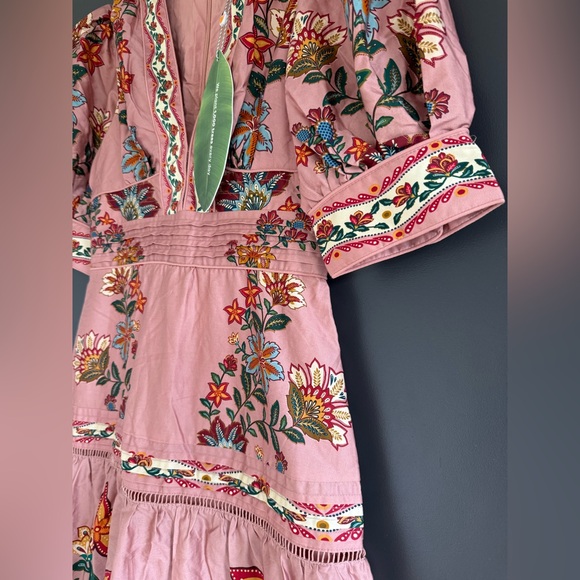 Farm Rio Garden Delight Pink Short Sleeve Maxi Dress • S • NWT - Picture 4 of 17